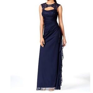 Betsy & Adam • Sequin Top Royal Blue Gown